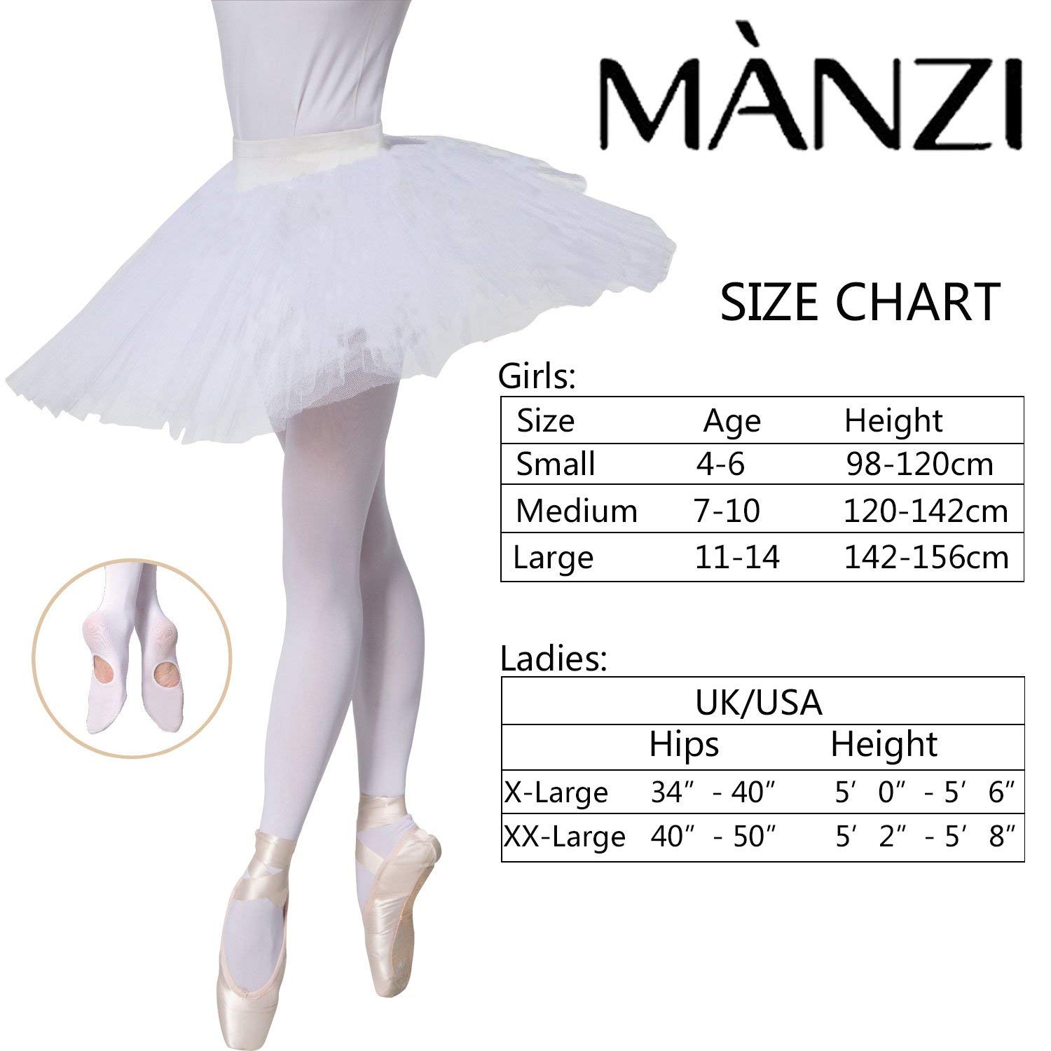MANZI Womens Girls Solid Color Comfortable Convertible Ballet Tights 1-3 Pairs Pack