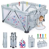 Baby Playpen: Foldable Playpen for Babies and Toddlers Large Play Pen Portable Playpen Fence Indoor Outdoor Kids Safety Area Travel Play Yard with 2 Storage Bags 4 Handlers 50 Balls (50