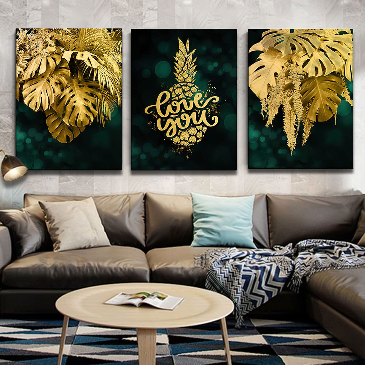 Mua Riveda Set of 3 Emerald Green and Gold Wall Art Set - Tropic ...
