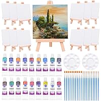 Mini Canvas and Easel, Paxcoo 60 Pieces Includes 4x4 Inches Small Tiny Painting Canvas, Mini Acrylic Paintbrushes for Paint and Sip Art Party Supplies