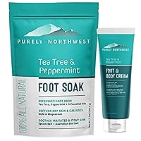 Purely Northwest Tea Tree Oil Foot & Body cream Bundled with Tea Tree Peppermint Foot Soak | MSM with Epsom Salt Soothes Burning & Itching from Athletes Foot & Foot Odors-Softens Dry Calloused Heels