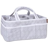 Gray Leaf Storage Caddy - Tonal Leaf Print Body, Handles and Lining, Solid Trim, Gray and White, Two Handles, 12 in x 6 in x 8 in