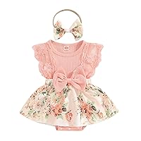 CIYCUIT Baby Girl Clothes 0 3 6 9 12 18 Months Floral Lace Dress Romper with Headband