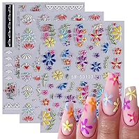 3 Sheets 5D Flower Nail Art Stickers Small Daisy Embossed Decals Spring Colorful Sunflower Self Adhesive Nail Design Floral 3D Nail Accessories for Women Girls Manicure Decoration