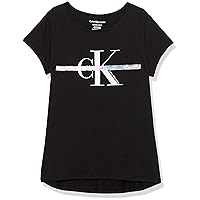 Calvin Klein Girls' Short Sleeve Cotton T-Shirt with Flip Sequin Design & Tagless Interior