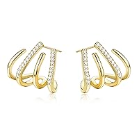 JeryWe Claw Earring Cuff for Women 925 Sterling Silver Crawler Earrings That Look Like Multiple Piercings Claw Stud Earrings Claw Earring Cuffs and Wraps Minimalist Jewelry, Cubic Zirconia