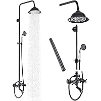 Oil Rubbed Bronze Bathroom Shower Faucet Set Outdoor Shower Fixture 8 Inch Rainfall Shower Head Handheld Spray Tub Spout Wall Mounted Mixer Shower System with 12 Inch Extension Tube