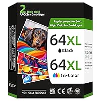 64XL Ink Cartridge Black and Color Combo Pack for HP Ink 64 64XL High Yield Replacement Fit for Envy Photo 7855 7858 7155 7120 6252 6255 7800 7100 7158 7164 Tango Series Printer (1 Black, 1Color)