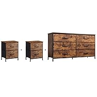 WLIVE Wide Fabric Dresser and Nightstand Sets, Chest of Drawers, 6 Drawer Dresser TV Stand for 60