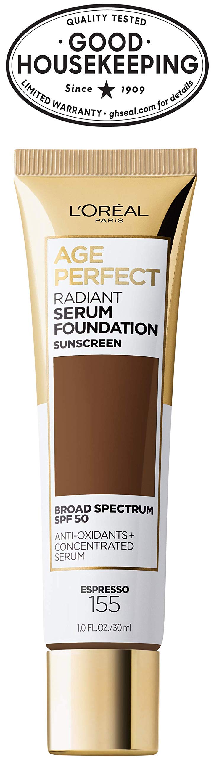 L’Oréal Paris Age Perfect Radiant Serum Foundation with SPF 50, Espresso, 1 Ounce