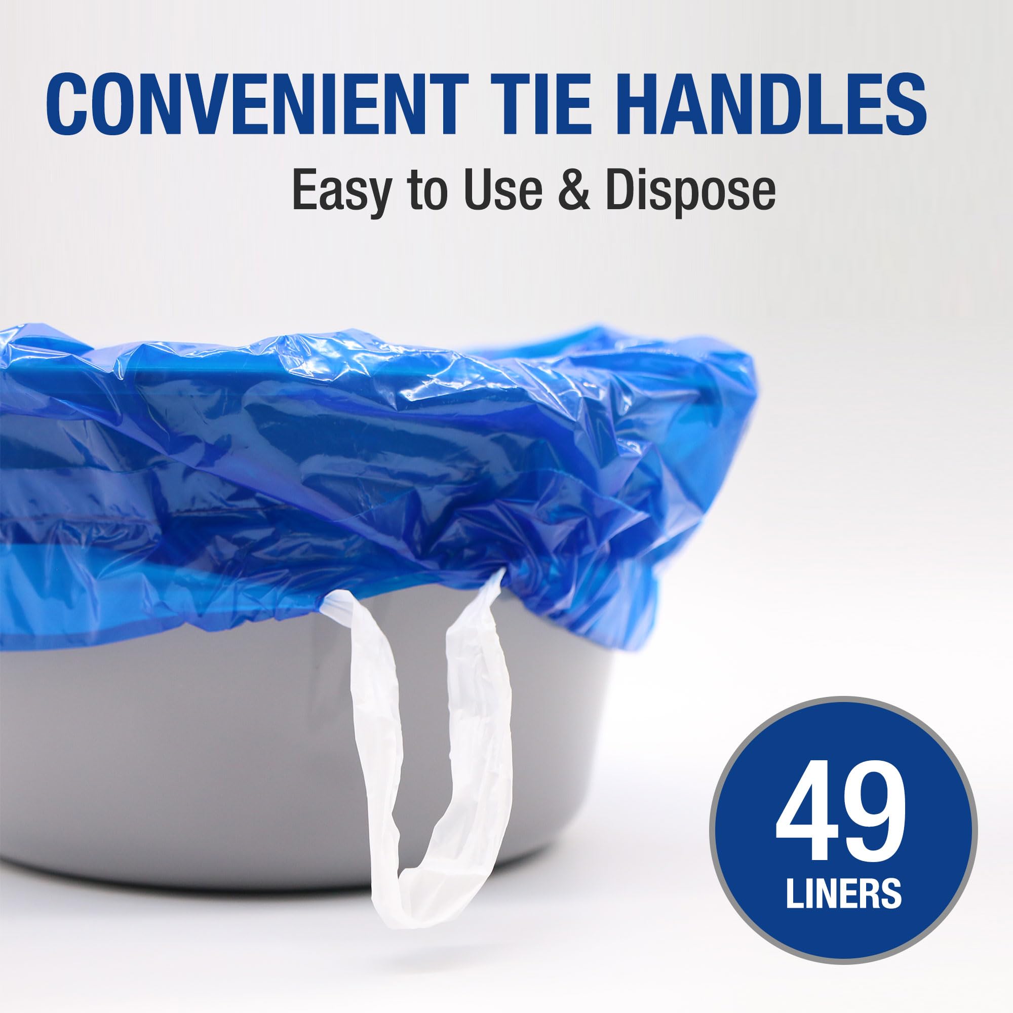DMI Disposable Commode Liners, Mess Free Clean Up, Easy Tie Handles, Disposable, FSA & HSA Eligible, Dark Blue Color, Pack of 49
