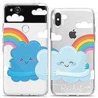 Matching Couple Cases Compatible for Google Pixel 8 Pro 7a 7 Pro 6 Pro 6a 6 5a 5 XL 4a 5G 4 XL 4a Custom Kawaii Rainbow Clear Name Personalized Cute Present Girlfriend Silicone Cover Best Friend