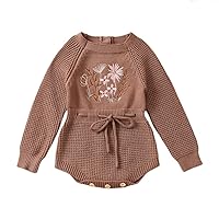 IMEKIS Newborn Baby Girls Sweater Romper Knit Fall Outfit Ruffles Long Sleeve Knitted Bodysuit Winter Clothes for Photo Shoot