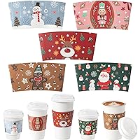 FMP Brands [50 Pack] Christmas Paper Coffee Cup Sleeves, Disposable Corrugated Cardboard Paper Jacket fit 12oz, 16oz, 20oz, 24oz Disposable Coffee Cups, Hand Protection for Hot and Cold Drinks