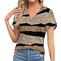 Womens Summer Tops Ruched V Neck Dressy Casual Blouse Loose Fit Short Pleated Sleeve Tunic Tops for Legging