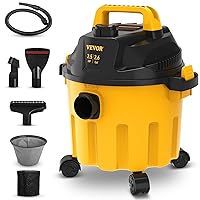 Wet Dry Vac, 2.6 Gallon, 2.5 Peak HP, 3 in 1 Portable Shop Vacuum with Blowing Function, Attachments Storage, Perfect for Cleaning Floor, Upholstery, Gap, Car, Black/Yellow, ETL Listed