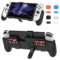 Grip for Nintendo Switch OLED/Switch/Switch Lite, Stretchable Handle Grip with Ergonomic Handle 4 Game Cards Slot and 3 Levels Foldable Stand Compatible with Switch OLED/Switch/Switch Lite-Black