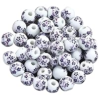 20pcs 10mm Flower Ceramic Beads with 3mm Large Hole, Floral Porcelain Beads Loose Spacer Beads for Jewelry Making