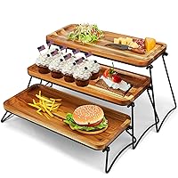 Eco-Friendly Cupcake Stand - Cheese Charcuterie Boards - Food Platter Serving Tray - Acacia Wooden Tower Dessert Table Display Set - 3 Tiered Decor Small Rustic Wood Platter Trays - For Family Parties