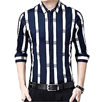 Men Long Sleeve Stripe Shirts Spring Autumn Korean Clothing Lapel Male Business Casual Cotton Social Tops