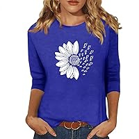 Womens 3/4 Sleeve Tops, Women's Fashion Casual Seventh Sleeve Printed O-Neck Pullover T-Shirt Top