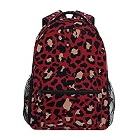 ALAZA Red Leopard Cheetah Print Animal Backpack Purse with Multiple Pockets Name Card Personalized Travel Laptop School Book Bag, Size S/16 in