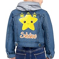Shine Toddler Hooded Denim Jacket - Cute Star Jean Jacket - Graphic Denim Jacket for Kids