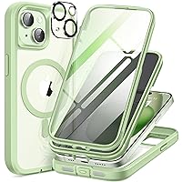 Magnetic for iPhone 15 Case Compatible with Magsafe, [Dustproof Design] Built-in 9H HD Tempered Glass Screen Protector & Privacy Screen Protector + 2X Camera Lens Protector, Mint Green