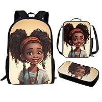 African Girl Backpack and Lunch Bag Set for Girls 6-8/8-10 Afro Magic Bookbag Lunch Bag Black Kids School Bag Pencil Pen Box