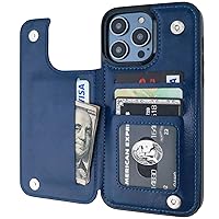 Compatible with iPhone 14 Pro Max Wallet Case with Card Holder, PU Leather Kickstand Card Slots Case, Double Magnetic Clasp and Durable Shockproof Cover 6.7 Inch (Blue)