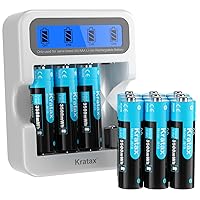 Kratax 1.5V Rechargeable Lithium AA Batteries, 12 Pack AA Li-ion Batteries with 2H Fast Charge, 3500mWh High-Capacity, 1600 Cycles, Long-Lasting, Constant Output for Household Office Devices