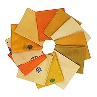 VintageandYou 12 Pieces Reclaimed Sari Silk Fat Quarter Fabric Bundle DIY Sewing Craft, 18 x 22 Inches- Orange