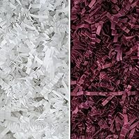 MagicWater Supply - White & Burgundy (1/2 LB per color) - Crinkle Cut Paper Shred Filler great for Gift Wrapping, Basket Filling, Birthdays, Weddings, Anniversaries, Valentines Day