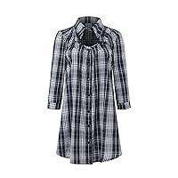 Algasan Women's Casual 3/4 Sleeve Button Loose Plaid Shirt