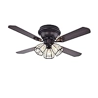 Warehouse of Tiffany CFL-8173REMO/AB Tarudor 3-Light Crystal 4 Dark Wood w/Antique Bronze Housing 52-inch Remote&2 Color Option Blades Ceiling Fan, One Size