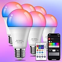 Smart Light Bulbs 6Pack with Remote, Color Changing Light Bulbs Work w/Alexa Google Home, 9W A19 E26 800LM Colored LED Bulb, 2.4GHz Only, 50+ DIY Scenes, App & Voice Control WiFi Light Bulbs