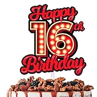 Happy 16th Birthday Cake Topper Fluorescent Flashing Night Out Hen Movie Nightclub Theme Decor Supplies Boy Girl Happy Birthday Party Decorations Red Glitter