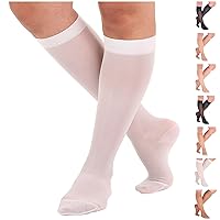 Made in USA - Womens Sheer Compression Stockings 15-20mmHg for Travel - Graduated Support Socks for Airplane, Flying, Travel Circulation - White, Medium - ATRAVEL101WH2