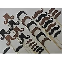 30 Pc Mustache on a Stick Photo Booth Props Black and Brown Glitter Foamy Mustache Bash Wedding Photo Booth Party Favor and Props