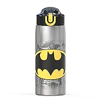27oz DC Comics 18/8 Single Wall Stainless Steel Water Bottle with Flip-up Straw Spout and Locking Spout Cover, Durable Cup for Sports or Travel (27oz, Batman)