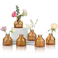 ComSaf Glass Bud Vases Set of 6, Small Vintage Flower Bottle, Petite Glass Flower Vase for Floral Arrangements, Decorative Centerpiece for Home Wedding Party Event Office, Modern Decor, Brown