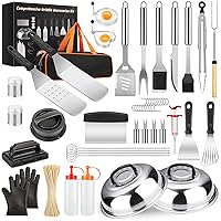 Griddle Accessories Kit, 144 Pcs Griddle Grill Tools Set for Blackstone and Camp Chef, Professional Grill BBQ Spatula Set with Basting Cover, Spatula, Scraper, Bottle, Tongs, Egg Ring (Rectangular)
