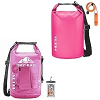 HEETA Waterproof Dry Bag with Phone Case & Upgraded Version with Emergency Whistle for Women Men, Roll Top Lightweight Dry Storage Bag Backpack for Kayaking, Travel, Boating, Camping & Beach, Pink 5L