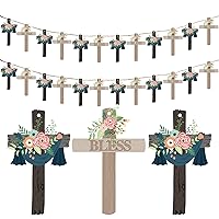 Cross Table Confetti, Christian Holiday Decorations, Happy Easter Ornaments with Hemp Rope for Vase Gift Tabletoppers, 24 Pieces