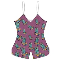 Flying Pig Tiedye Funny Slip Jumpsuits One Piece Romper for Women Sleeveless with Adjustable Strap Sexy Shorts