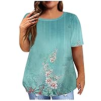 Women's V Neck Loose T-Shirt Tops Flowy Hem Short Sleeve Pleats Blouse Tees Fashion Casual Floral Printed Shirts Butterfly Blouses for Women Ladies Dress Tops with Sleeves