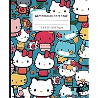 Kawaii Cats H-e-l-l-o K-i-t-t-y Composition Notebook, College Ruled (7.5 x 9.25): School Notebook, Gift for Kids Teens and for Back to School, Gift for Anime Lovers