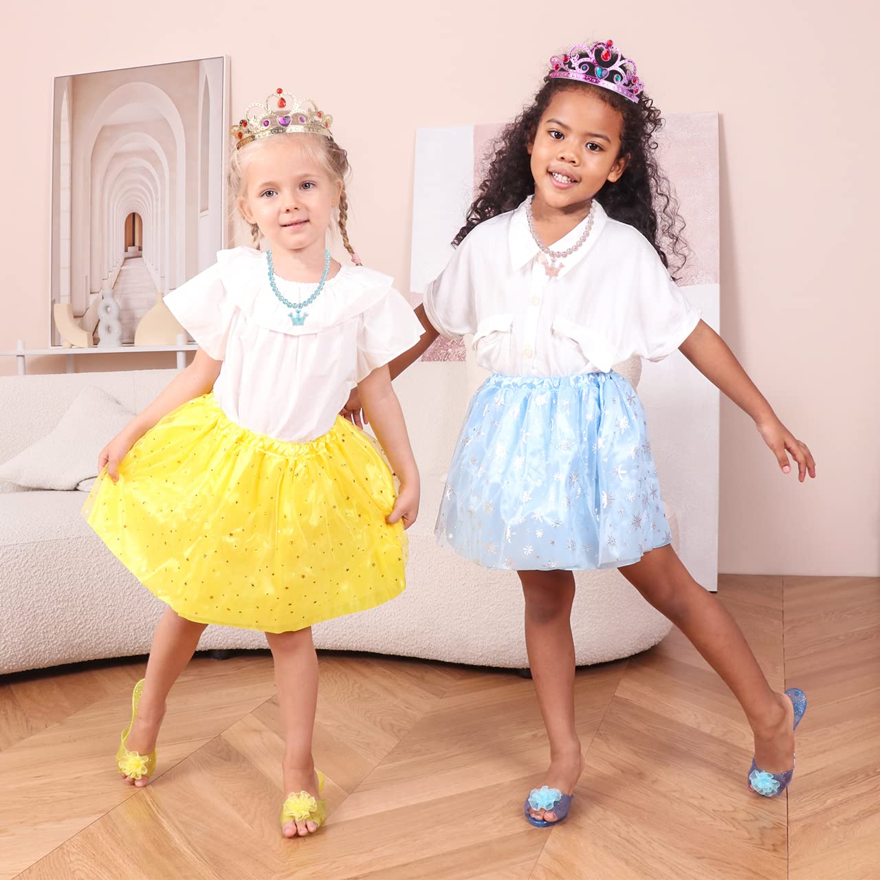 Meland Princess Dress Up - Dress Up Clothes for Little Girls - Kids Dress Up & Pretend Play with 3 Skirts, 3 Pairs of Princess Shoes, 3 Tiaras, Jewelry - Princess Toys for Girls Age 3,4,5,6 Year Old