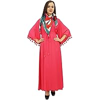 Bimba Women's Pom Pom Bell Sleeves Casual Loose Maxi Dress with Scarf