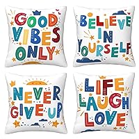 HOSTECCO Colorful Classroom Throw Pillow Covers 18x18 inch Set of 4 Inspirational Quotes Pillow Cases Positive Reading Decorative Cushion Covers for Kids Children